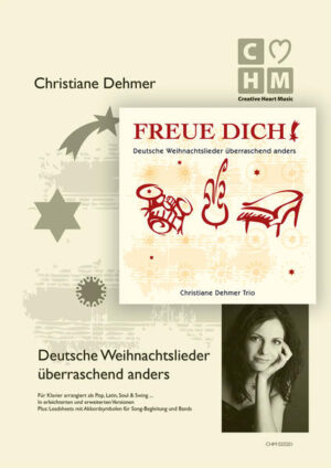 Dieses Notenheft beinhaltet eine Auswahl bekannter deutscher Weihnachtslieder im frischen Gewand stilistisch aktualisierter Arrangements. Je nach Thema des Liedes erklingen diese Arrangements mal groovig und mal jazzig. In Stilen wie Pop, Swing, Latin und Blues behalten die Lieder dabei aber immer ihren weihnachtlichen Charakter. Das Notenheft ist in drei Teile gegliedert. Im ersten Teil sind die Lieder als relativ einfach spielbare, erleichterte Klaviersätze arrangiert. Die Reihenfolge der Stücke entspricht dabei einer Steigerung von einfacheren zu schwierigeren Klaviersätzen. Das rhythmische Gefühl des Pianisten ist gefordert und lässt sich auf diese Weise sehr gut trainieren. Im zweiten Teil sind die Klavierstücke für Fortgeschrittene in erweiterten Klaviersätzen arrangiert. Sie sind komplexer ausgeführt und deutlicher an die Arrangements der CD angelehnt. Die beiden Klaviersätze eines Lieds lassen sich zu einem umfangreicheren Arrangement kombinieren, indem zunächst die erleichterte Version gespielt und dann zum erweiterten Klaviersatz gewechselt wird. Zur besseren Orientierung für diejenigen, die gewohnt sind, nach Akkordsymbolen zu spielen, sind den Klaviersätzen die sinngemäßen Akkordsymbole beigefügt. Der Text der ersten Strophen ist jeweils im Klaviersatz enthalten, weitere Strophen sind im dritten Teil des Heftes, den Leadsheets zu finden. Die Leadsheets sind Notenblätter, auf denen Melodie und Akkorde eines Stückes kompakt notiert sind. Das Leadsheet führt die Musiker instrumentenunabhängig durch jedes Lied und ist für verschiedene Besetzungen geeignet. Die Leadsheets im dritten Teil des Heftes sind auch die Grundlage, ein eigenes Arrangement für Klavier, Gitarre, Band etc. zu gestalten. Der Anhang erklärt ausgewählte Arrangierzeichen und Akkordsymbole . Die Weihnachtslieder wurden vom „Christiane Dehmer Trio“ live eingespielt und sind auf der beiliegenden CD „Freue Dich! Deutsche Weihnachtslieder überraschend anders“ bei „Creative Heart Music“ erschienen.