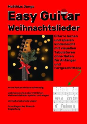 Dieses Liederheft ist eine Sammlung der bekanntesten und beliebtesten Weihnachtslieder. Außerdem ist es zugleich ein Kurs, der spielerisch und kinderleicht die Grundlagen für das Gitarrenspiel anhand der Weihnachtsliedern vermittelt. "Easy Guitar" bedeutet, dass auf Noten verzichtet wird, indem Gitarrentabulaturen für die Lieder verwendet werden, die anschaulich die Melodien vermitteln. Auf die gleiche Weise werden auch die Grundlagen der Liedbegleitung mit Akkorden vermittelt. Mit diesen Grundlagen bist du schon nach kurzer Zeit in der Lage, Lieder zu singen und mit Akkorden auf der Gitarre zu begleiten, auch aus anderen Liederheften. Musizieren mit der Gitarre wird durch "Easy Guitar" zum wortwörtlichen Kinderspiel. Das Buch richtet sich an Erwachsene wie auch Kinder gleichermaßen, kann aber auch für den Gitarrenunterricht von Gitarrenlehrern für ihre Schüler verwendet werden.