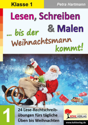 Dieses Weihnachtslernheft für die 1. Klasse der Grundschule bietet eine kreative und unterhaltsame Möglichkeit, die Adventszeit mit sinnvollen Lernaktivitäten zu füllen. Das Heft enthält eine Vielzahl von abwechslungsreichen und motivierenden Übungen, die darauf abzielen, die Grundlagen des Lesens und Schreibens zu festigen. Die Arbeitsblätter sind so gestaltet, dass sie sich hervorragend für das selbstständige Lernen eignen, sowohl im Unterricht als auch zu Hause. Durch die beigefügten Lösungen können die Kinder ihre Arbeit selbst überprüfen und so ihr Selbstvertrauen stärken. Das besondere Konzept dieses Heftes ist der Adventskalender-Ansatz: An 24 Tagen können die Kinder täglich eine neue Aufgabe entdecken, die ihnen hilft, die Zeit bis Weihnachten effektiv und spielerisch zu nutzen. Die Aufgaben decken grundlegende Themen der deutschen Sprache ab, darunter das Alphabet mit großen und kleinen Buchstaben, Vokale (Selbstlaute), Anfangsbuchstaben (Anlaute) und Endbuchstaben (Endlaute). Die Kinder lernen, Wörter zu schreiben, Umlaute und Doppellaute (Zwielaute) richtig zu verwenden, und setzen sich mit Nomen (Namenwörtern) und den dazugehörigen Artikeln (Begleitern) auseinander. Darüber hinaus behandelt das Heft die Bildung von Einzahl und Mehrzahl, den Gebrauch von Verben (Tunwörtern) und Adjektiven (Wiewörtern), sowie besondere Wortstrukturen wie Wörter mit doppeltem Konsonanten (Mitlaut), doppelten Vokalen (Selbstlauten) und Wörter mit den Kombinationen St, Sp/sp, Pf, Qu/qu/pf. Die Kinder üben, Buchstaben sinnvoll zusammenzusetzen und erweitern so ihre Lese- und Schreibfähigkeiten. Die täglichen Übungen sind so konzipiert, dass sie leicht verständlich sind und den Kindern Freude bereiten. Dies fördert ihre Konzentration und macht das Lernen zu einer positiven Erfahrung. Das Heft ist somit eine wertvolle Ressource, um die Zeit bis Weihnachten sinnvoll zu nutzen und gleichzeitig die sprachlichen Fähigkeiten der Kinder zu fördern und zu festigen. 96 Seiten (teilweise farbig)