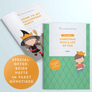 Unsere beiden Arbeitshefte für Englisch in der 3./4. Klasse "Come to my Halloween Party" & "Christmas with a lot of fun" - jetzt auch im günstigen Vorteils-Set! In diesem Set mit insgesamt 80 DIN A4-Seiten findet Ihr viele abwechslungsreiche und kurzweilige Übungen und Aufgaben zum Englischstoff der 3./4. Klasse an der Grundschule bzw. Primarstufe. Bestandteil dieses Sets sind die Arbeitshefte "Come to my Halloween Party" & "Christmas with a lot of fun"! Außerdem laden Audiodateien jeweils zum Hörverstehen mit genauem Zuhören ein. Die Kinder werden damit bestens auf den Englischunterricht an weiterführenden Schulen vorbereitet. Die wichtigsten Schwerpunkte aus dem Lehrplan können mit dieser umfangreichen Sammlung geübt und vertieft werden. &gt