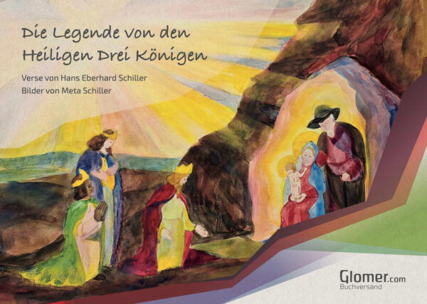 Meta Schiller: "Dieses „kleine Verslein“ steuerte Goethe für die Herausgabe der Legende von den Heiligen Drei Königen bei, die 1822 bei Cotta erschien. Er hatte 1819 eine lateinische Handschrift dieser Legende entdeckt. Der Verfasser des Textes war der Karmelitermönch Johann von Hildesheim im 14. Jahrhundert. Es gelang, Gustav Schwab für die Übertragung ins Deutsche zu begeistern, der seiner Bearbeitung noch eine poetische Gestaltung in 12 Romanzen beifügte. Gustav Schwabs deutsche Bearbeitung hat Wilhelm Rath 1925 mit einer Einleitung und einem Nachwort neu herausgebracht. Als Geschenk des Herausgebers gelangte das Bändchen in die Hände von Hans Eberhard Schiller und wurde ihm zur Anregung, die Hauptmotive der Legende 1934 für die Kinder seiner 4. Klasse der Breslauer Waldorfschule in Versen darzustellen. - Aus seinem Nachlass wurde diese Fassung - mit Bildern von Meta Schiller versehen - 1966 von Lehrern der Rudolf-Steiner-Schule Nürnberg herausgegeben." Die Nürnberger Ausgabe dieses Büchleins erschien aufgrund begrenzter finanzieller Mittel in einem Sepiadruck. Dadurch konnten die ursprünglich wunderbar farbigen Bilder nicht zur Geltung kommen. Es ist der Tochter von Hans Eberhard und Meta Schiller, Roswitha Weidler, zu verdanken, dass durch die erneute Bereitstellung der Originalbilder ein erstmaliger Farbdruck nun ermöglicht werden darf.