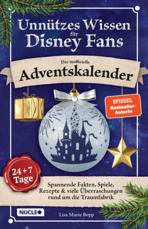 Der Adventskalender für die ganze Familie Kuschel dich warm ein und lass dich jeden Tag aufs Neue überraschen. Skurrile Fakten, spannende Quizspiele, Backrezepte und viele Überraschungen versüßen dir die Adventszeit. Disney-Wissen zum Staunen und Schmunzeln Entdecke spannende Geheimnisse rund um die Disney-Filme und deine Lieblingscharaktere in verblüffenden Fun-Facts. Rate-Spaß - Wie gut kennst du dich aus? Zeige dein Wissen in abwechslungsreichen Quizspielen zum Mitraten für die ganze Familie. Back- und Cocktailrezepte: Traumhaft lecker Allerlei leckere Köstlichkeiten und Rezeptideen machen den Advent traumhaft. Backe sie nach und überrasche deine Liebsten zu Weihnachten. Extra-Überraschungen An Weihnachten und Silvester gibt es zwei ganz besondere Überraschungen für die ganze Familie. 24 + 7 Tage voller Magie Auch nach Weihnachten ist noch nicht Schluss: Dieser Adventskalender hat sogar 31 Türchen und begleitet dich mit weiteren Überraschungen bis Silvester. Zaubert ein Lächeln ins Gesicht Ob Kind, Teenager oder Erwachsener: Dieser Adventskalender verzaubert kleine und große Disney-Fans. Highlights: Ein zauberhafter Adventskalender für Disney-Fans jeden Alters Jeden Tag neue, spannende Fakten, Rezepte, Spiele und mehr 24 + 7 Tage voller Spaß: Der Adventskalender, der mehr kann Zwei besondere Überraschungen zu Weihnachten und Silvester Erlebe eine magische Weihnachtszeit Dieses Jahr wird der Advent einfach magisch. Erlebe einen Monat voller traumhafter Überraschungen. Jetzt bestellen.