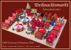 Hier erhalten Sie das wunderschöne Adventsmodell in vierundzwanzig Teilen zum leichten Aufbauen. Jedes Haus und jede Bude sieht ein wenig anders aus und zusammen ergeben sie einen märchenhaften Adventskalender oder zauberhaften Baumschmuck. Auch als Dekoration für Tisch und Zuhause ein weihnachtlicher Hingucker, den nicht jeder hat. - Adventsmodell in vierundzwanzig Miniaturen aus Papier (ohne Deko). - Der Aufbau der Bastelbögen gelingt sehr leicht mit Schere und Klebe. - Unter die 24 Häuser und Buden lassen sich als Kalender bequem kleine Köstlichkeiten oder Überraschungen verstecken. - Oder Sie nutzen die Miniaturen einzeln, als Baumschmuck oder Tischdeko. Der Phantasie sind keine Grenzen gesetzt. Ein wunderschöner Hingucker der viel Wärme ausstrahlt.