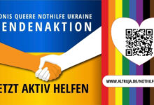 Das Bündnis Queere Nothilfe Ukraine ist ein Zusammenschluss verschiedener Organisationen aus der LSBTIQ*-Community in Deutschland. Es unterstützt queere Menschen, die aus der Ukraine fliehen mussten oder noch im Land sind.